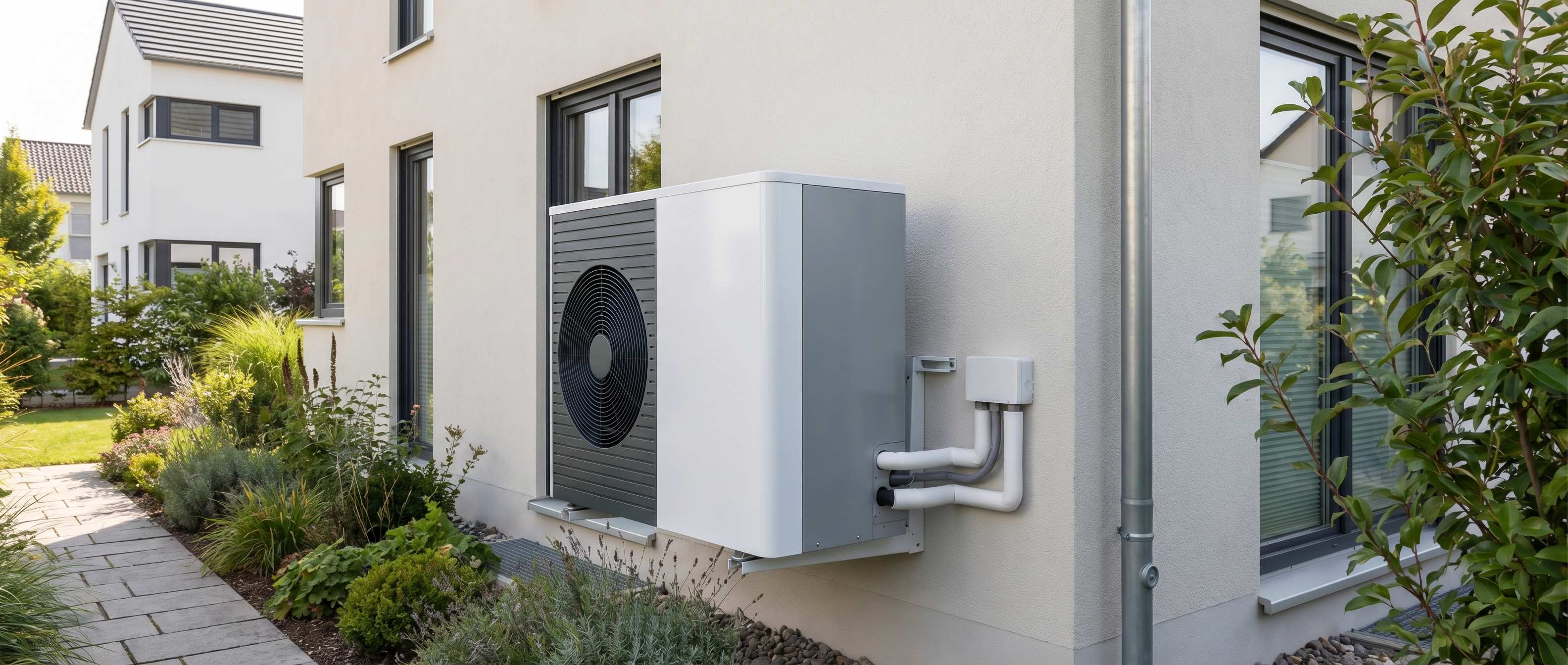 Wärmepumpe-Außeneinheit mit Elektroanschluss vom Meisterbetrieb in Köln